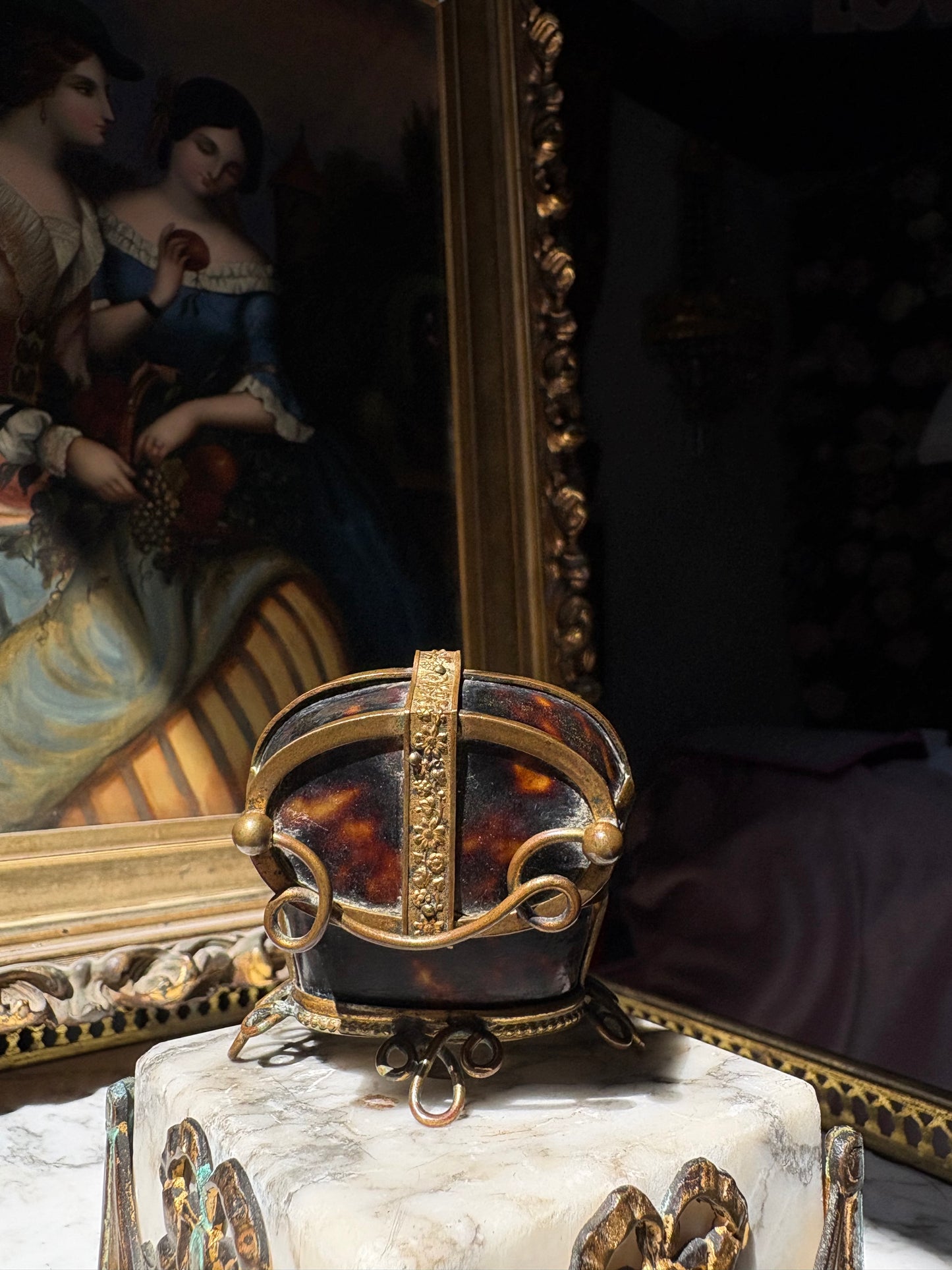 Antique miniature Tortoiseshell Bucket-Form Casket with Gilt Bronze Mounts