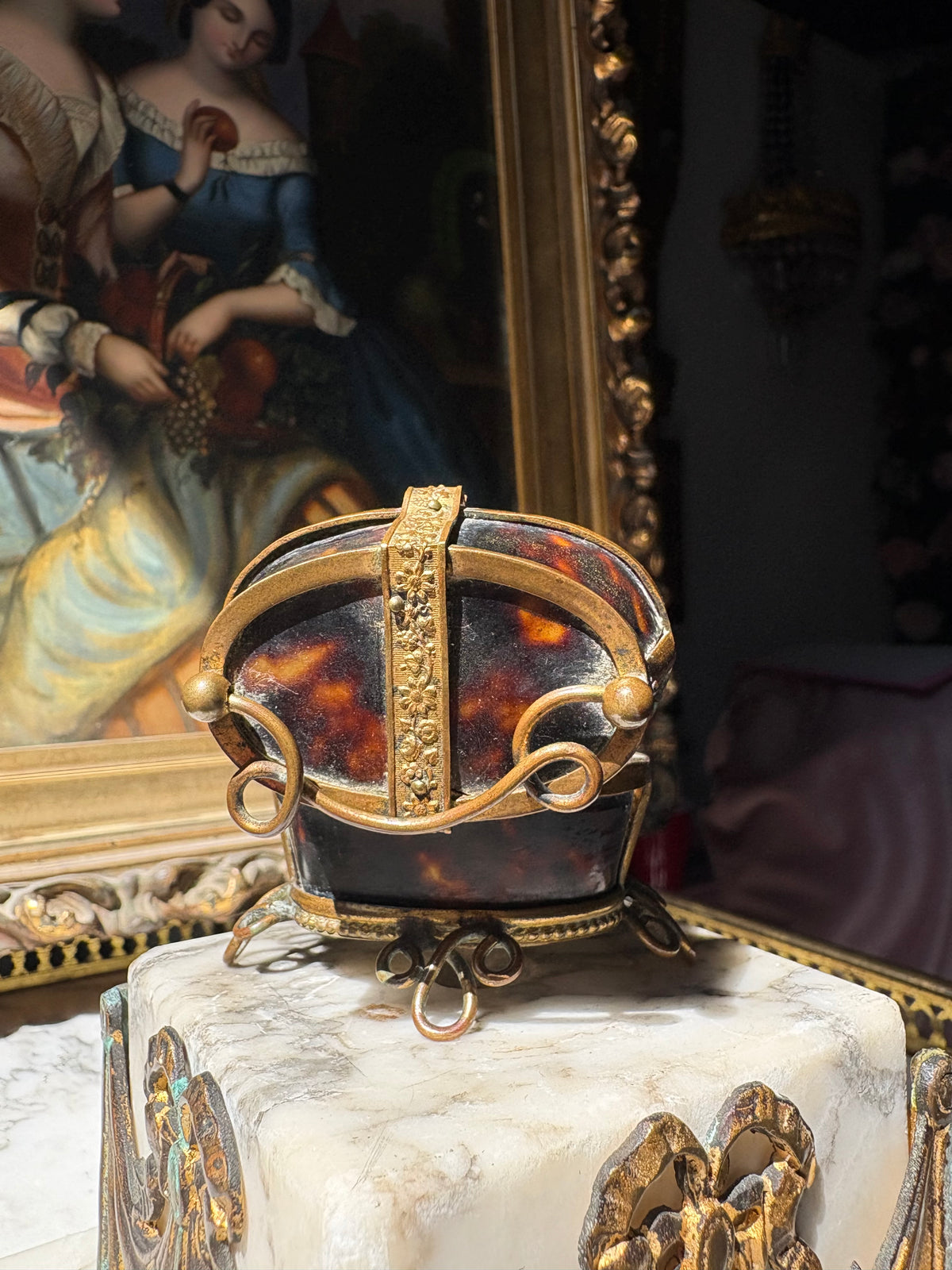 Antique miniature Tortoiseshell Bucket-Form Casket with Gilt Bronze Mounts