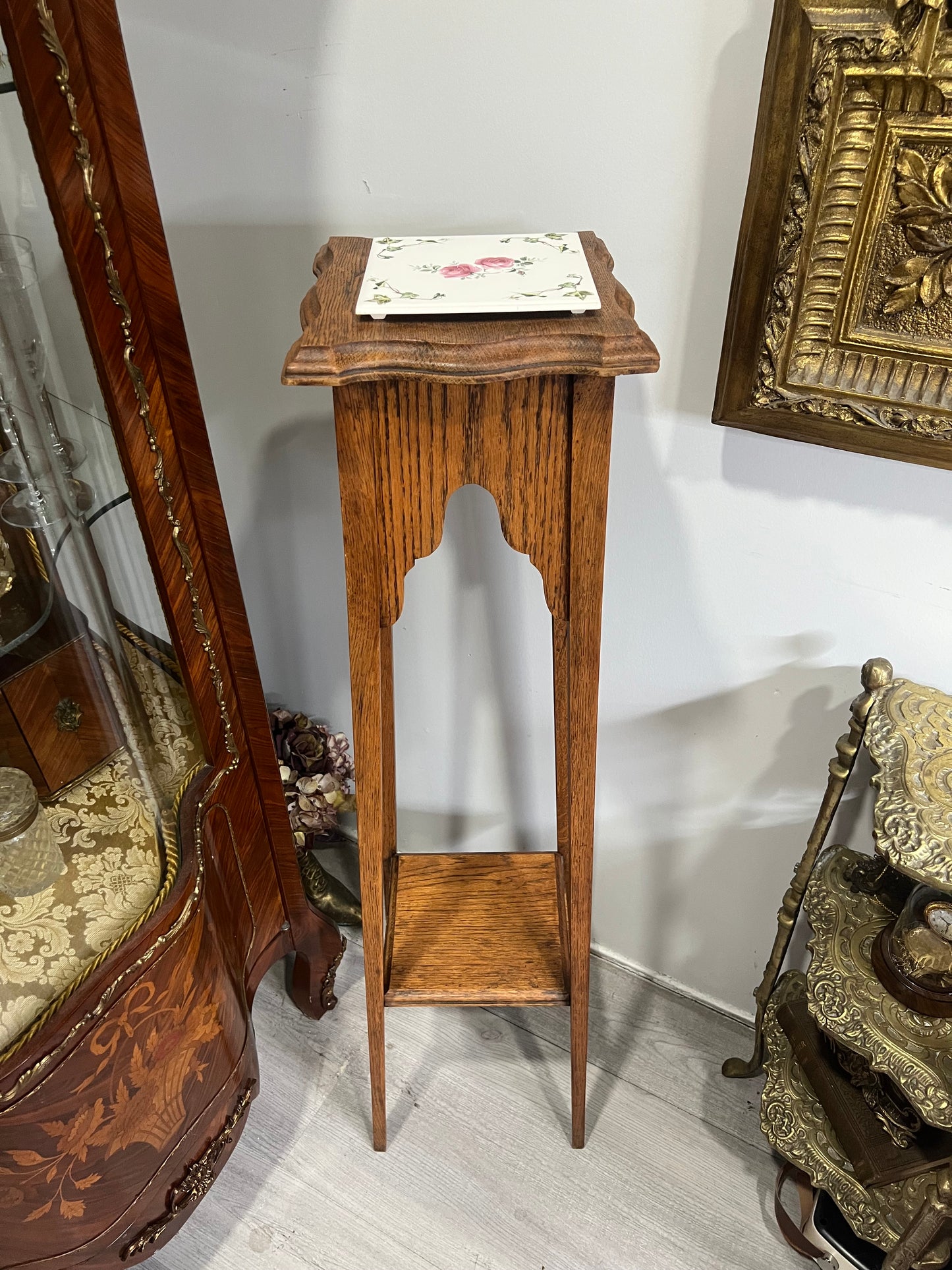 vintage wooden plant stand or pedestal table