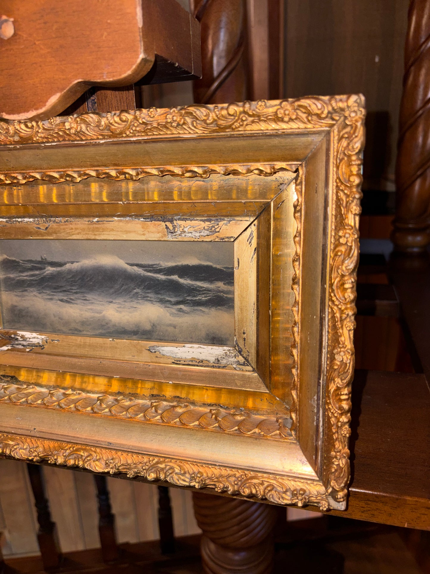 Antique Seascape Print in Ornate Gilt Frame