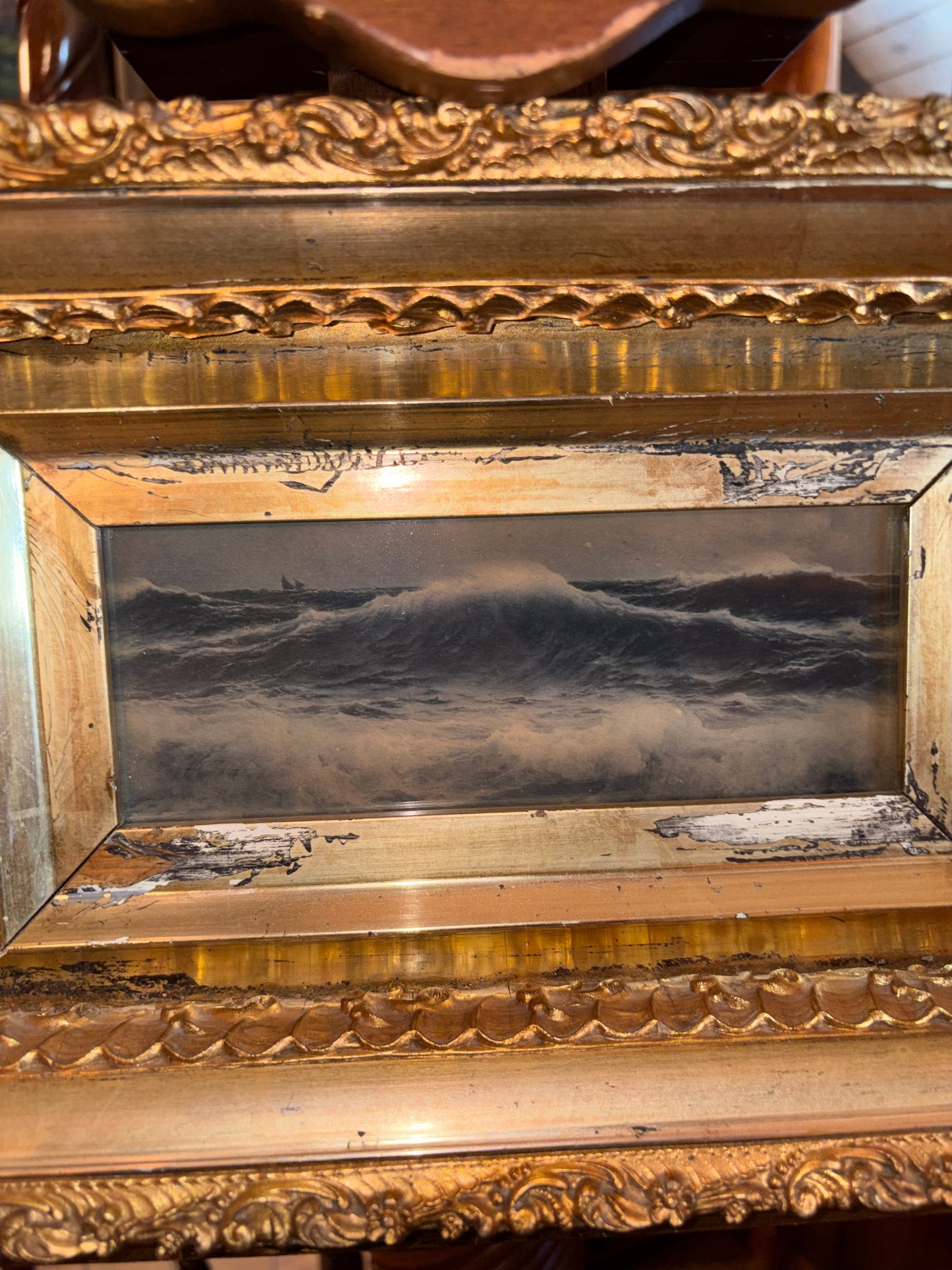 Antique Seascape Print in Ornate Gilt Frame