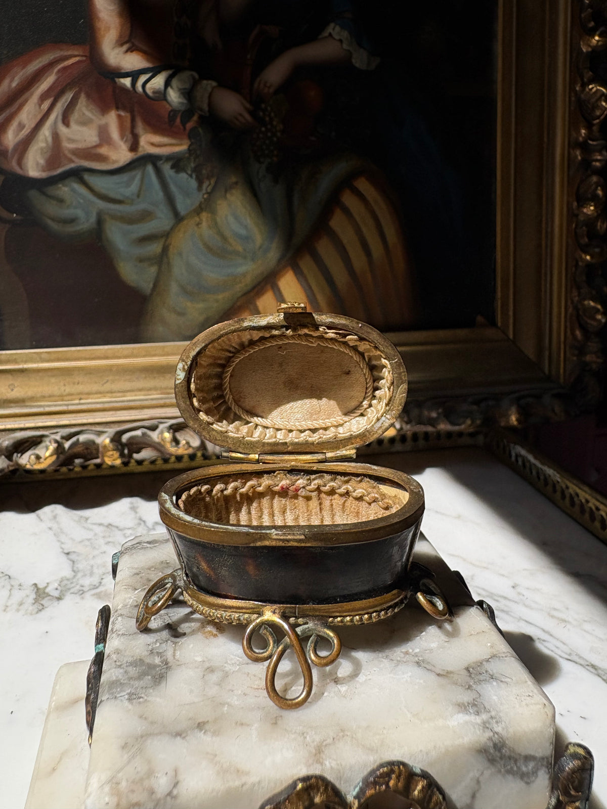 Antique miniature Tortoiseshell Bucket-Form Casket with Gilt Bronze Mounts