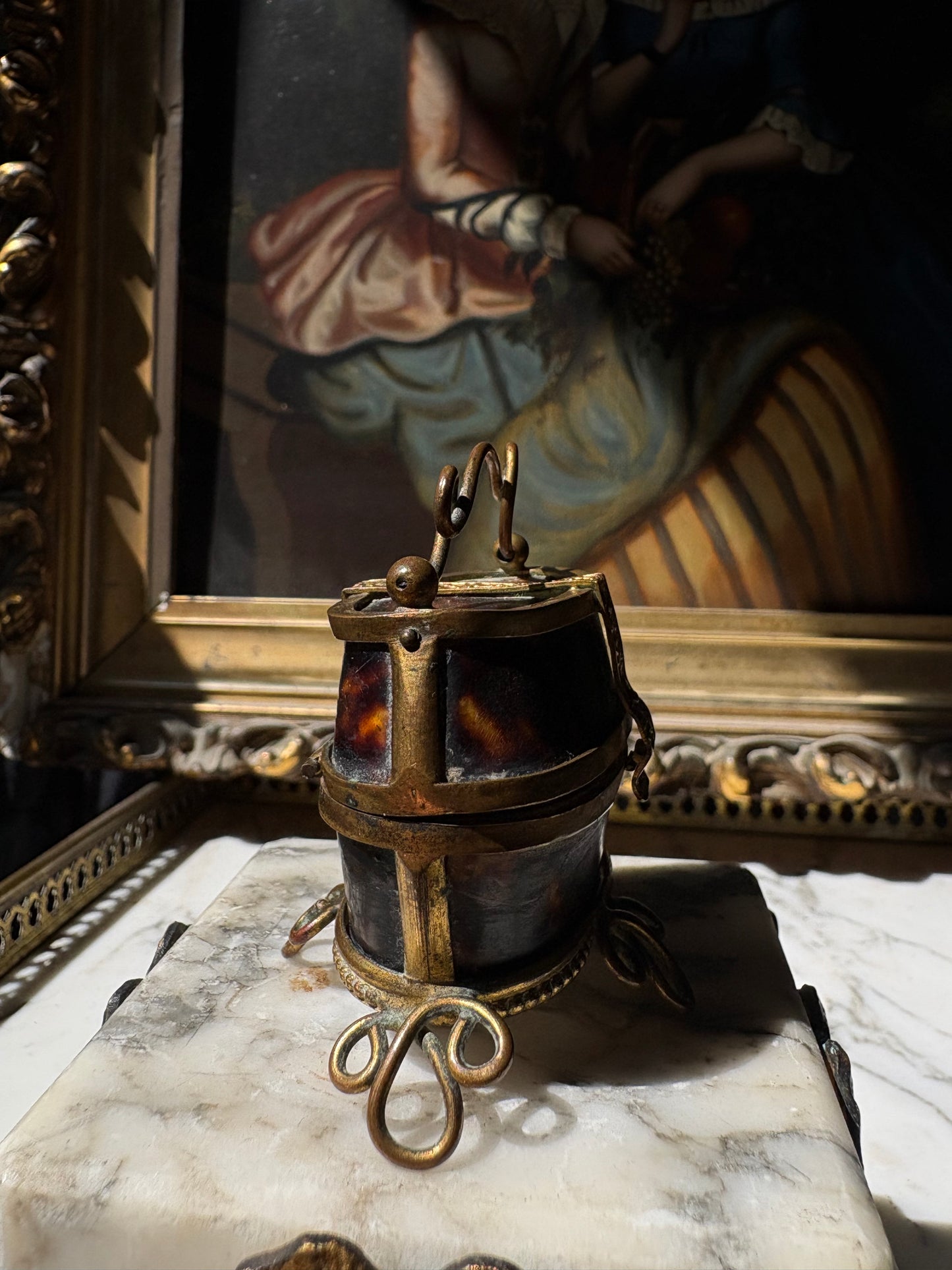 Antique miniature Tortoiseshell Bucket-Form Casket with Gilt Bronze Mounts