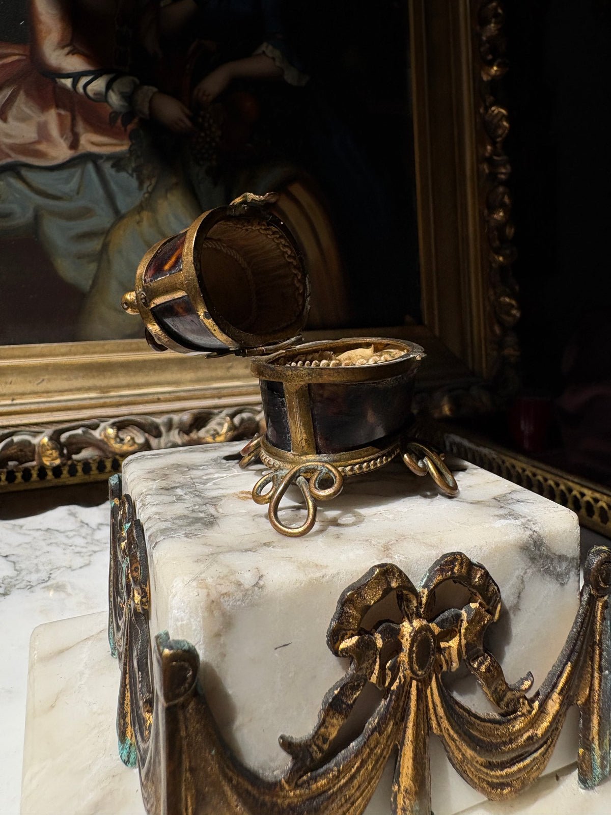Antique miniature Tortoiseshell Bucket-Form Casket with Gilt Bronze Mounts