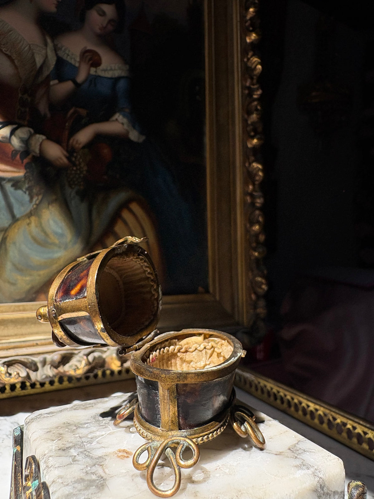 Antique miniature Tortoiseshell Bucket-Form Casket with Gilt Bronze Mounts