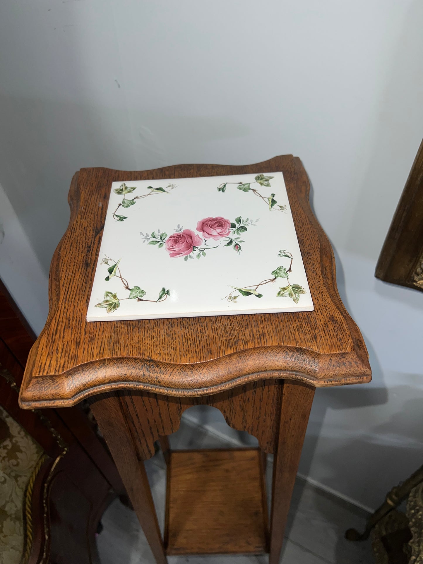 vintage wooden plant stand or pedestal table