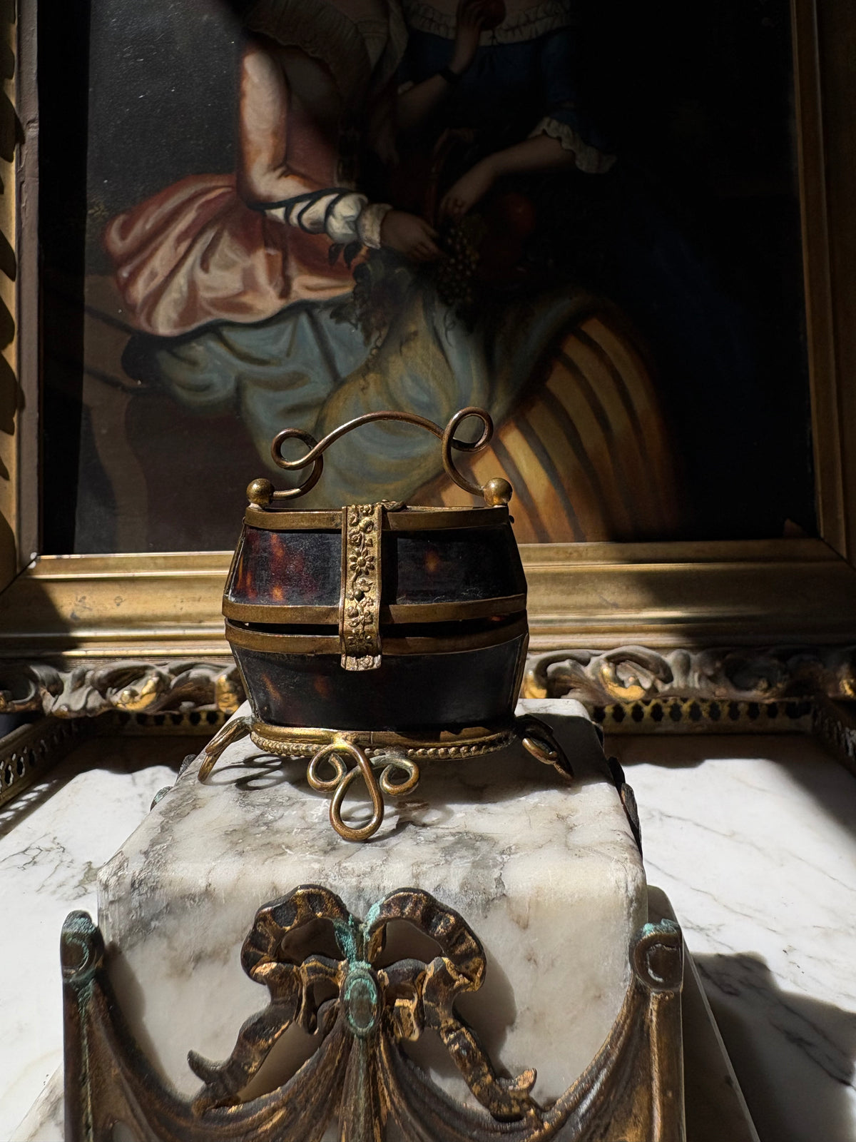 Antique miniature Tortoiseshell Bucket-Form Casket with Gilt Bronze Mounts