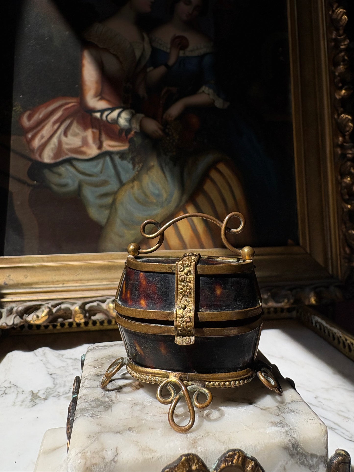 Antique miniature Tortoiseshell Bucket-Form Casket with Gilt Bronze Mounts