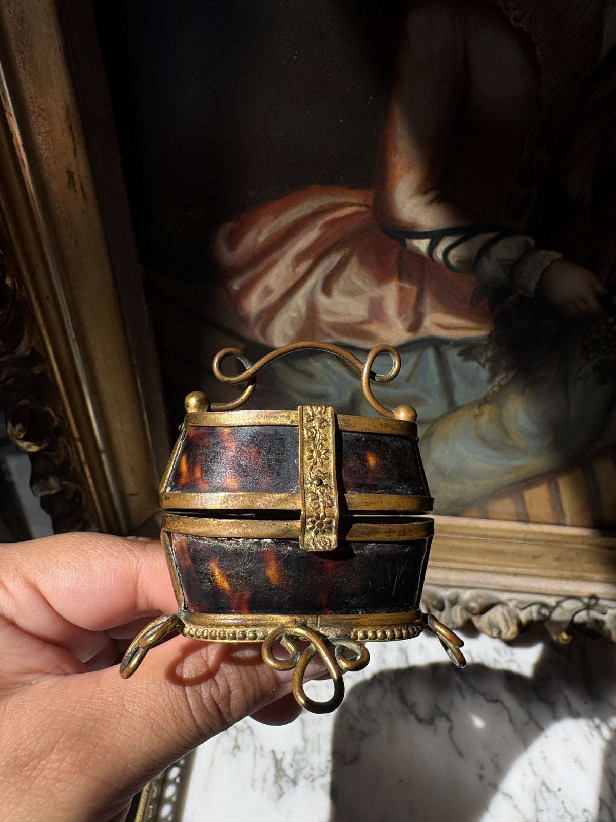 Antique miniature Tortoiseshell Bucket-Form Casket with Gilt Bronze Mounts