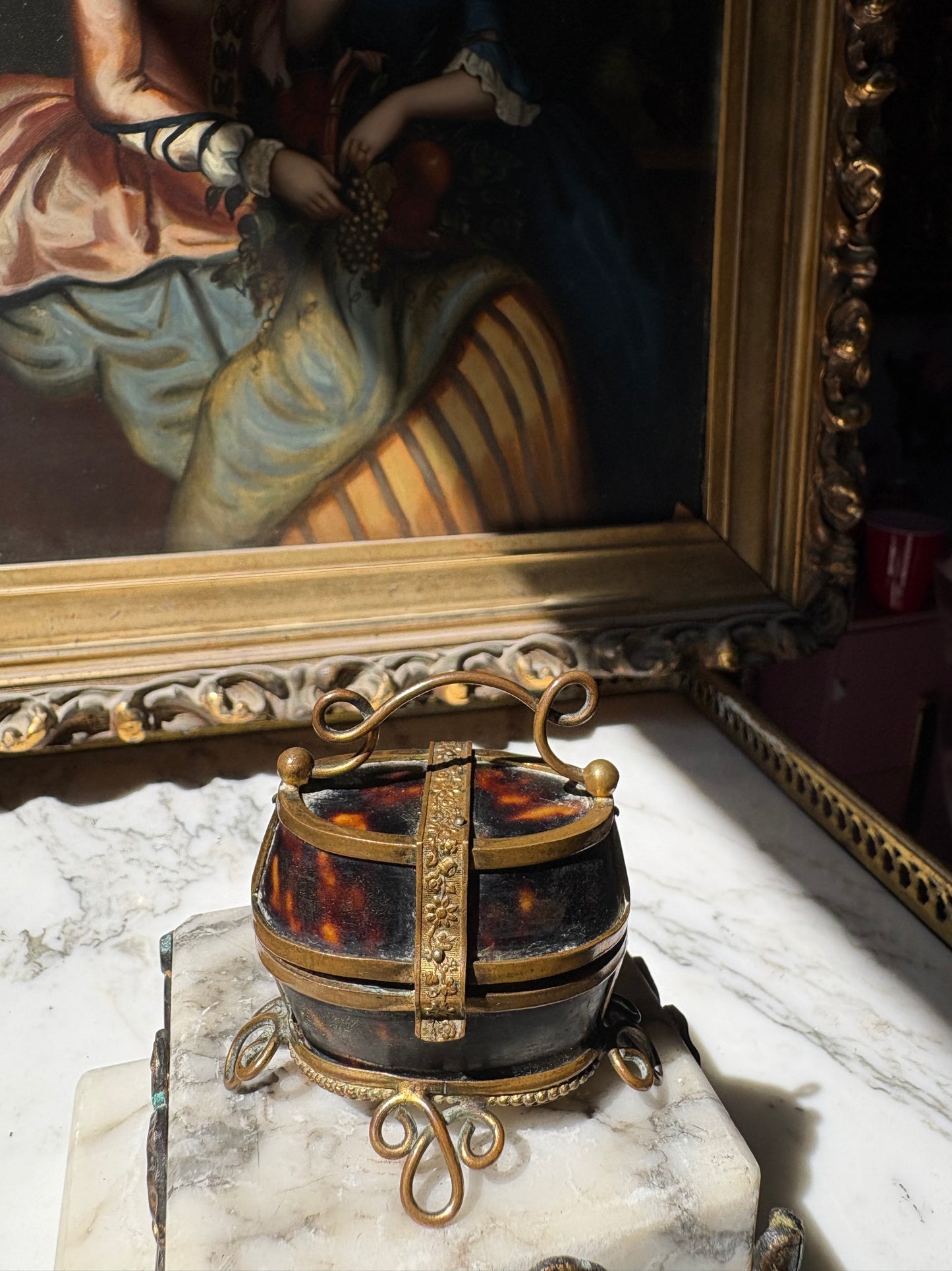 Antique miniature Tortoiseshell Bucket-Form Casket with Gilt Bronze Mounts