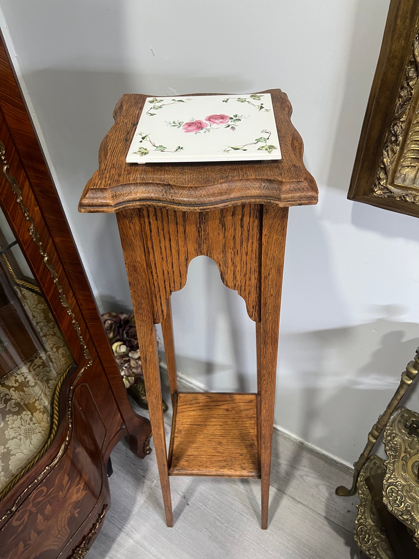vintage wooden plant stand or pedestal table