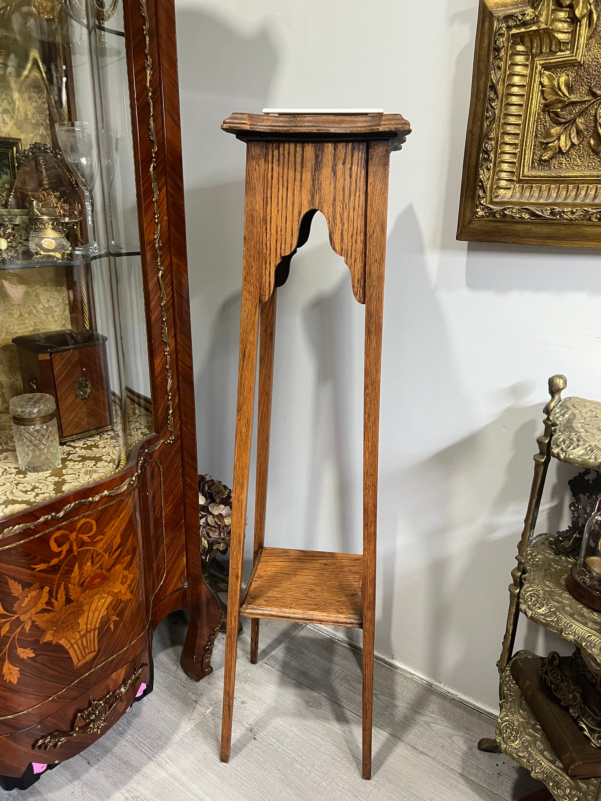 vintage wooden plant stand or pedestal table