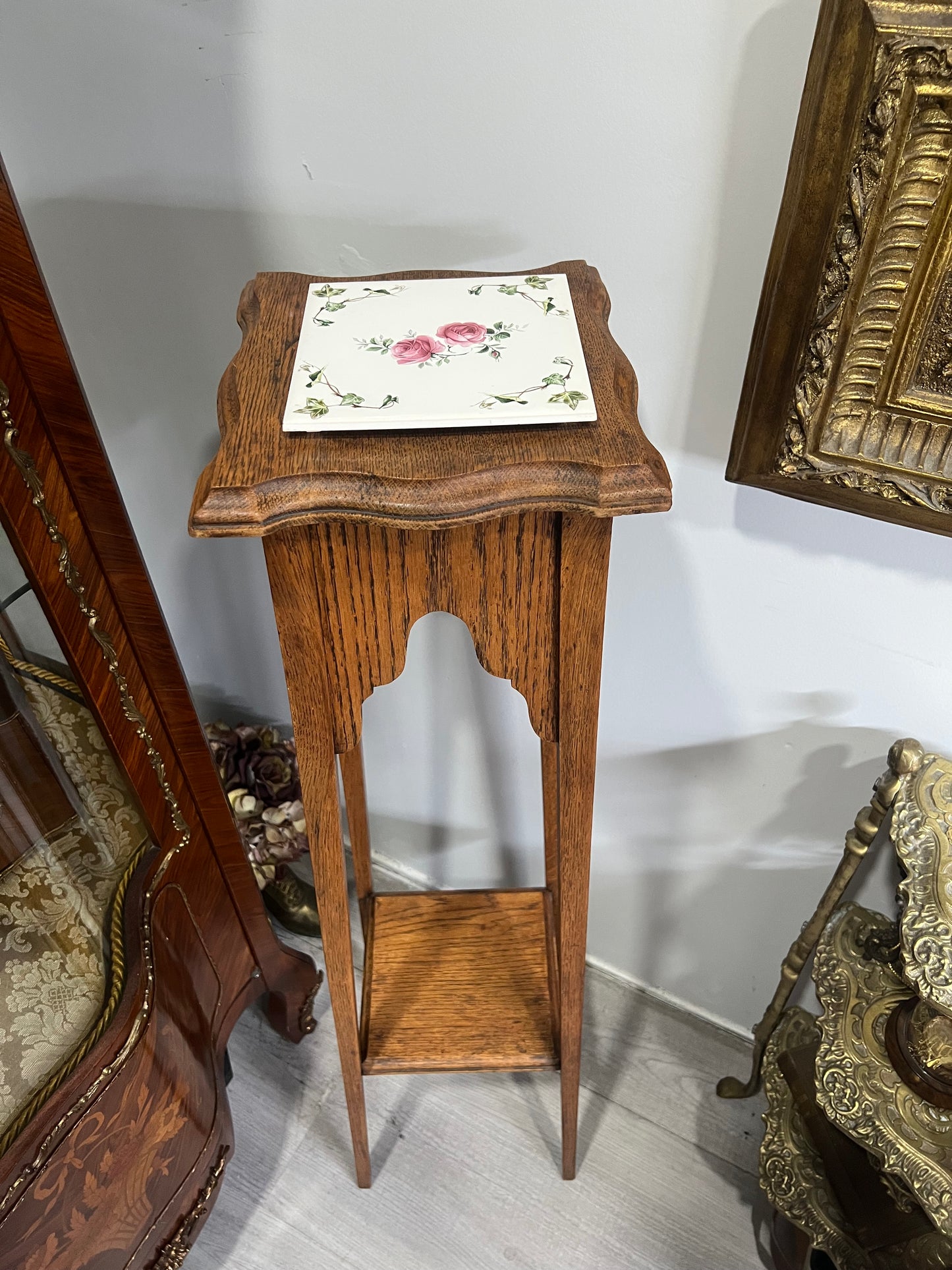 vintage wooden plant stand or pedestal table