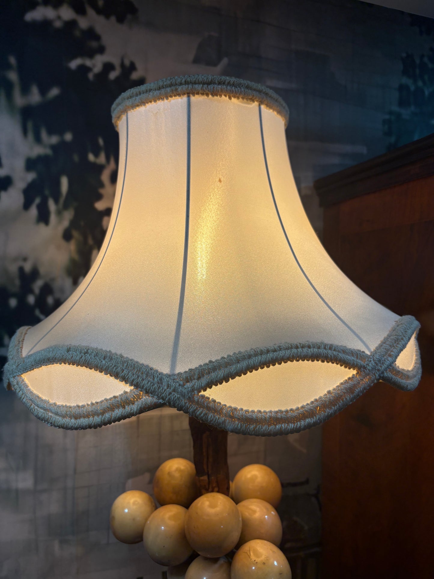 Carved Alabaster Grape Cluster Table Lamp with
Marble Base & Faux Bois Stem shade included
