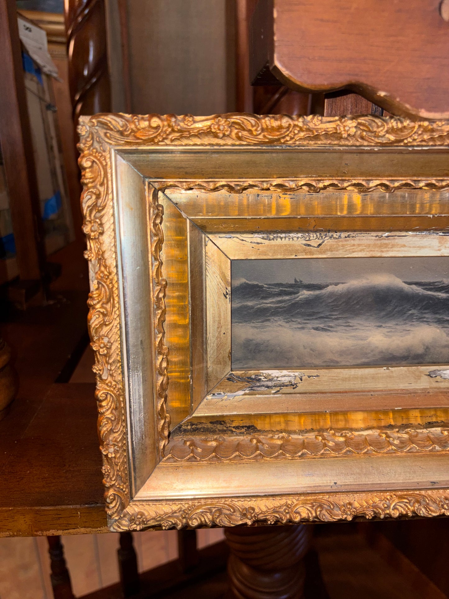Antique Seascape Print in Ornate Gilt Frame