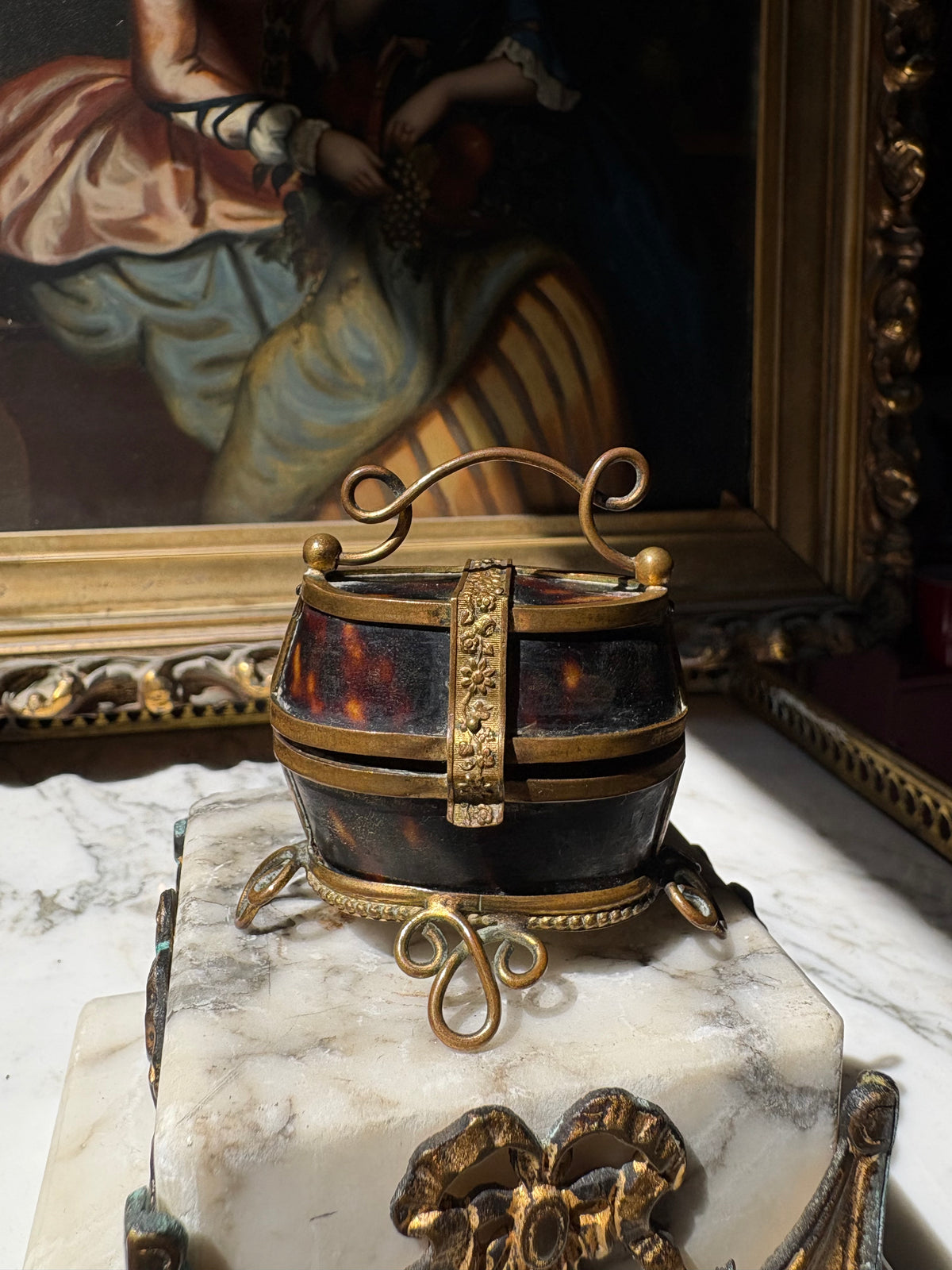 Antique miniature Tortoiseshell Bucket-Form Casket with Gilt Bronze Mounts