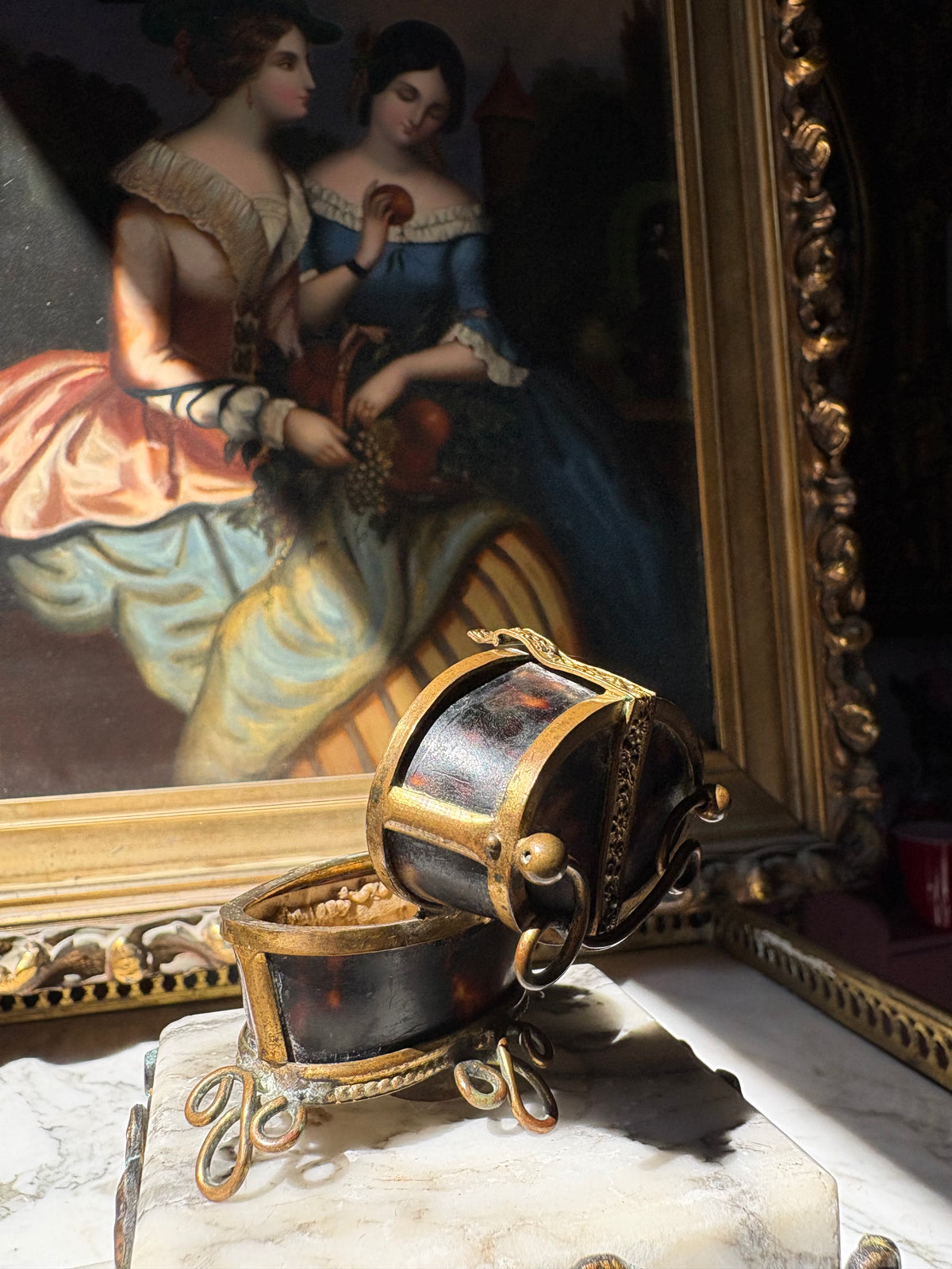 Antique miniature Tortoiseshell Bucket-Form Casket with Gilt Bronze Mounts