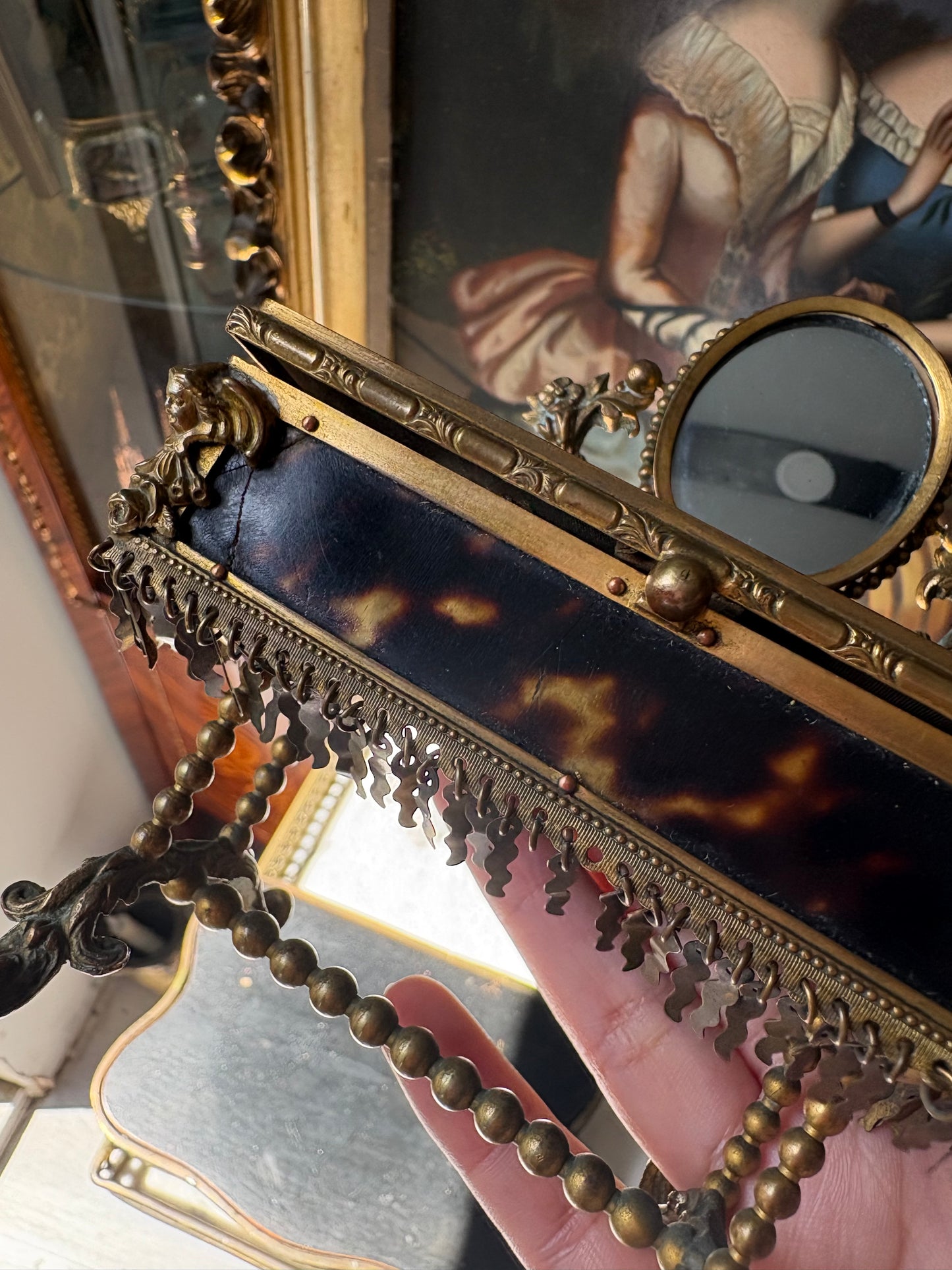 Antique French Napoleon III Tortoiseshell Jewelry
Casket with Miniature Vanity Mirror, Circa 1870-1880